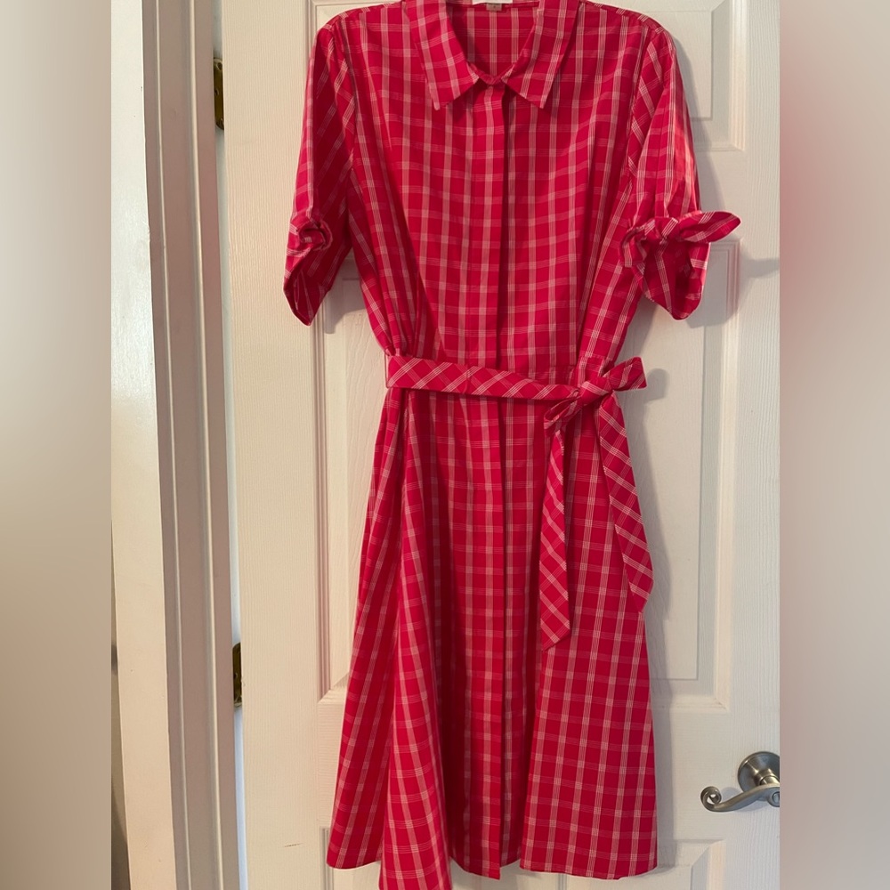 Calvin Klein hot pink window plaid midi shirt dress. Size 12 Nw/oT